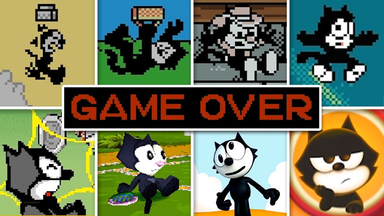Эволюция анимаций смерти и экранов окончания игры в играх про кота Феликса.