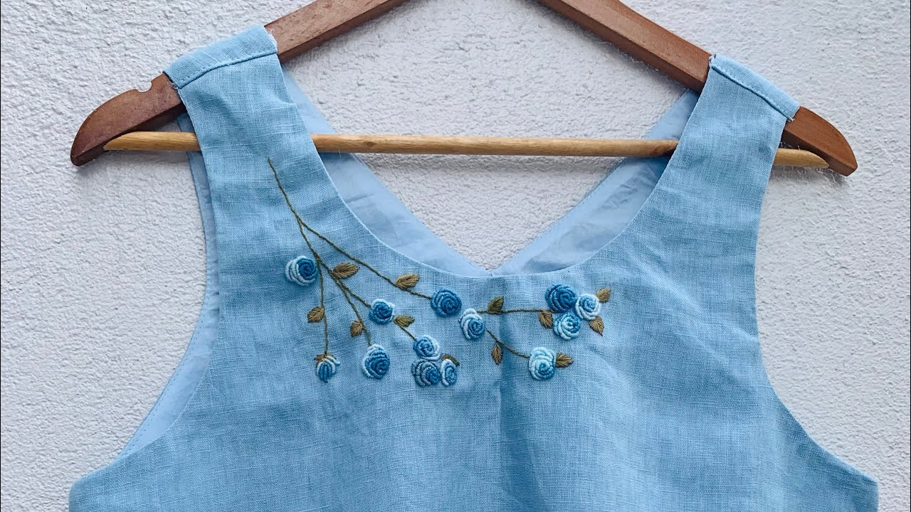 How to sew a sleeveless top 2 layers - May và thêu áo linen sát nách