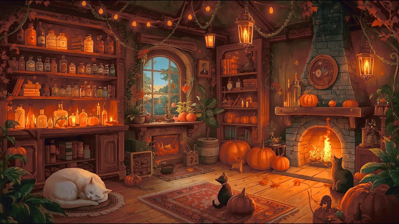 Cozy Autumn Morning Cabin 🍂☕ 3 Hours Fireplace & Sleepy Kitten Sounds for Relaxation, Study