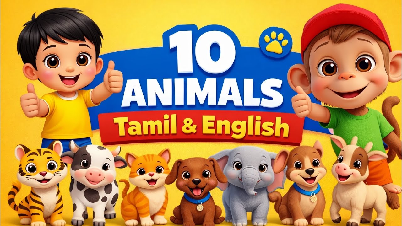 Kids Learn 10 Animals 🐘🐶 | Tamil & English Vocabulary with Spelling