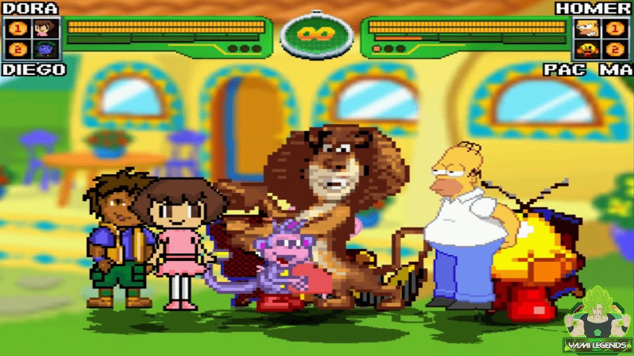 M.U.G.E.N. Battles | Homer Simpson/Pac-Man/Alex the Lion/Wild Woody vs Dora/Diego/Boots/Peppa Pig