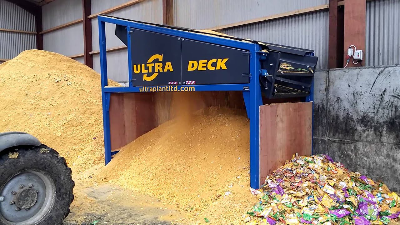 Soil screen separating crisps from bags, screener