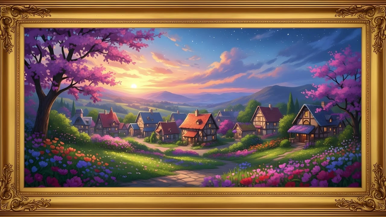 4K Villages Framed Paintings Slideshow (2 HOURS) | Relaxing TV Art Background
