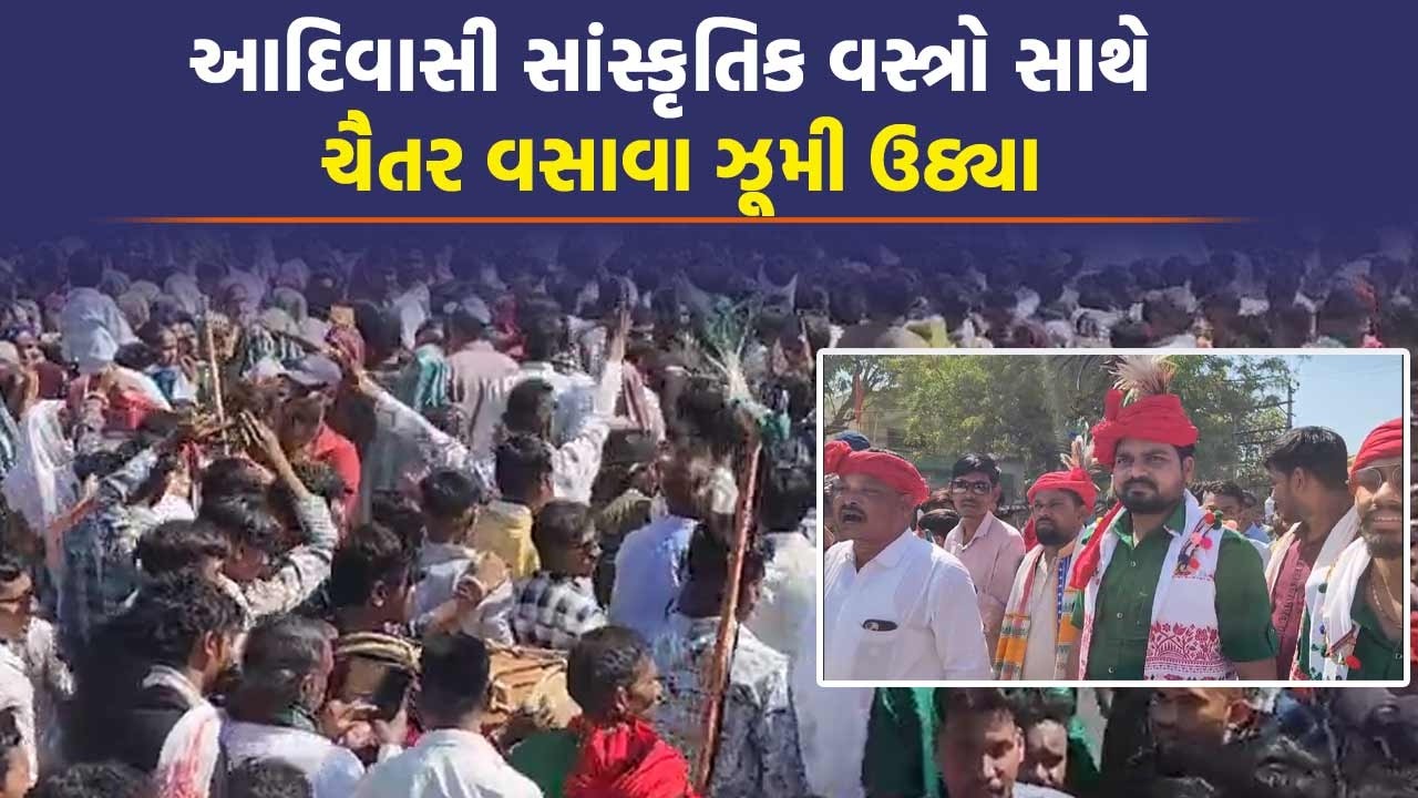 Chaitar Vasava સાથે રંગે રંગાયું કવાંટ: પરંપરાગત વેશભૂષામાં હજારો આદિવાસીઓનું લોકનૃત્ય