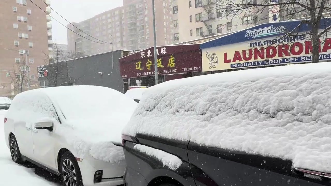 Нью-Йорк под снежной бурей 🌨️