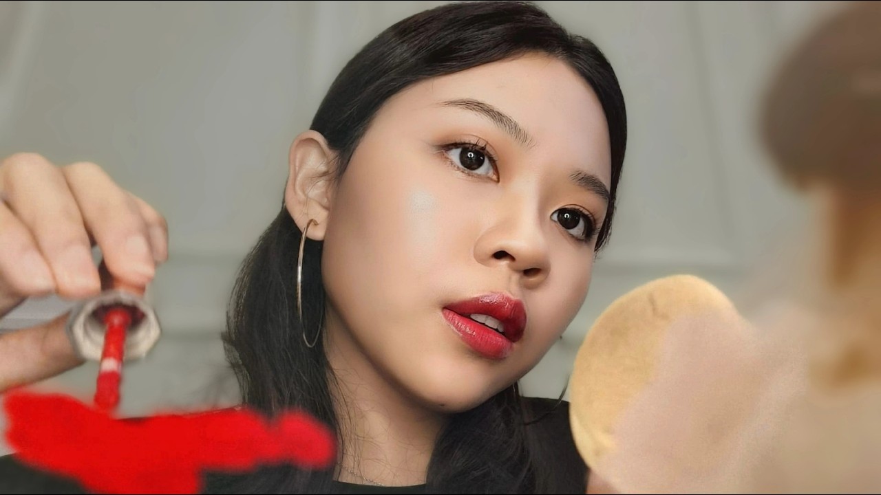 ASMR Applying Dirty Makeup on the Camera 📹 แต่งหน้าแบบเลอะๆ ทาปากแดงๆ