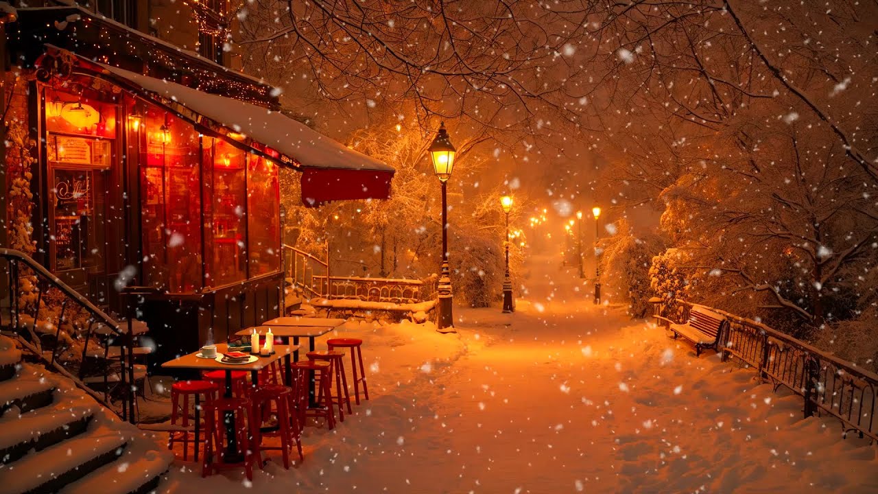 Quiet Winter Jazz Vibes ☕ Cozy Jazz Outside a Winter Night Café for a Calm Mood 🎶 Smooth Jazz