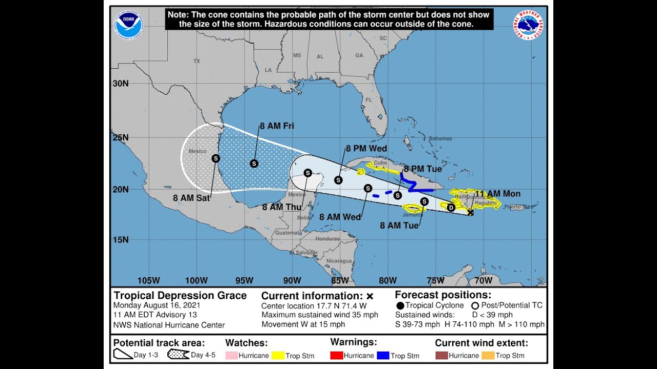 Tropical Depression Grace Update 16 Aug. 2021