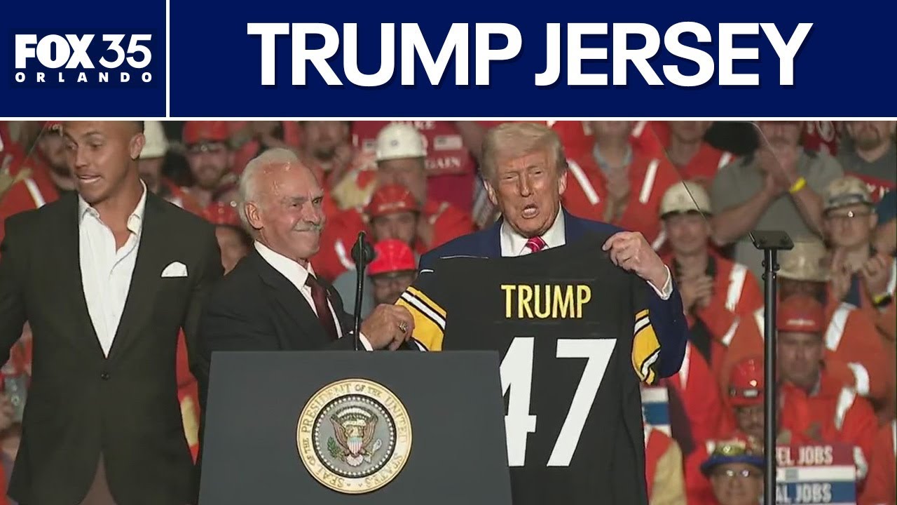President Trump presented with jersey by legendary Steelers player