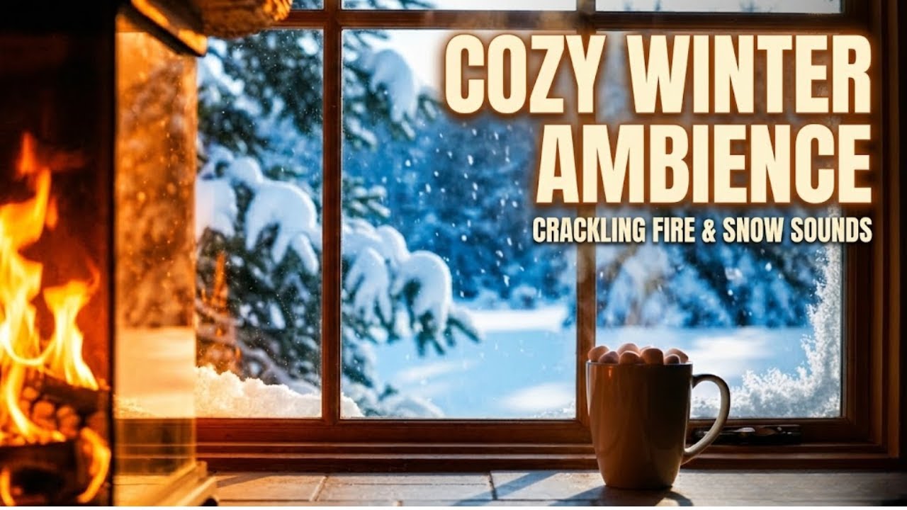 Cozy Winter Cabin Ambience ❄️ Crackling Fireplace & Heavy Snowstorm Sounds for Sleep & Focus