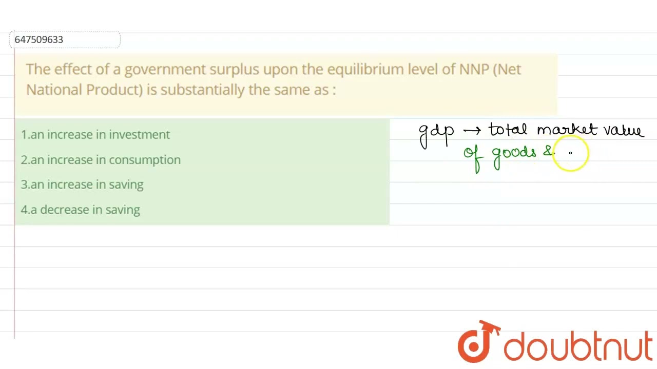 The effect of a government surplus upon the equilibrium level of NNP (Net National Product) is s...