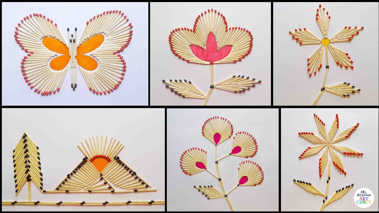 6 Easy Matchstick Art and Craft Ideas | Flowers and butterfly with Matchstick | Recycling Art