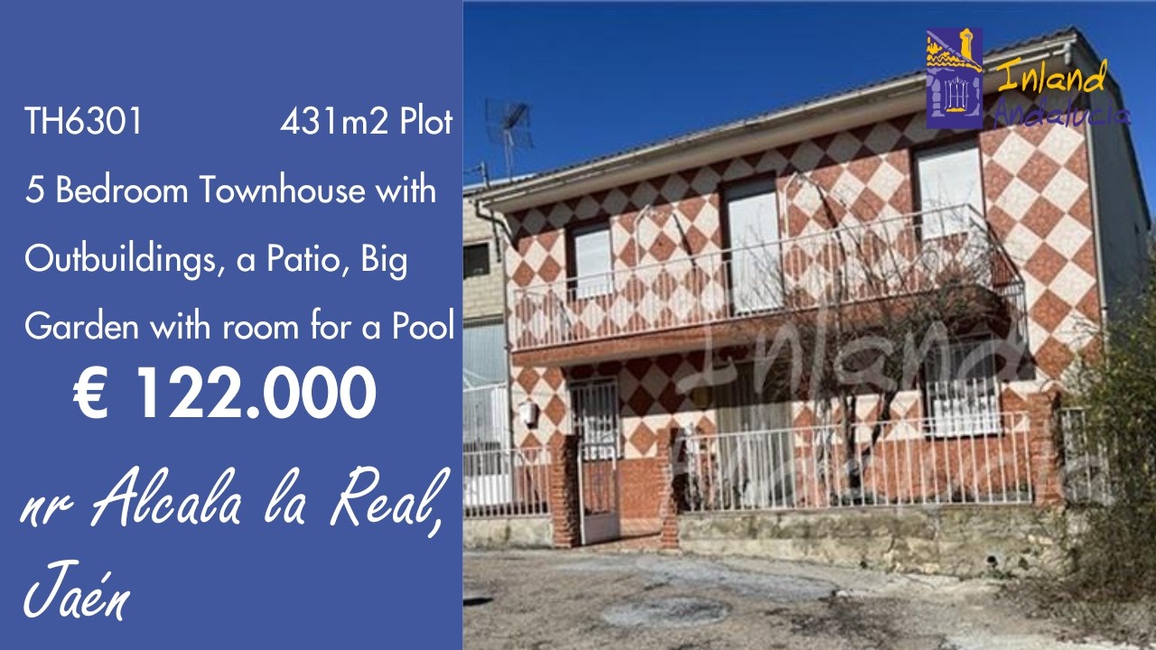 122K, 5 Bed Townhouse + garage & big garden plot Property  for sale in Spain inland Andalucia TH6301