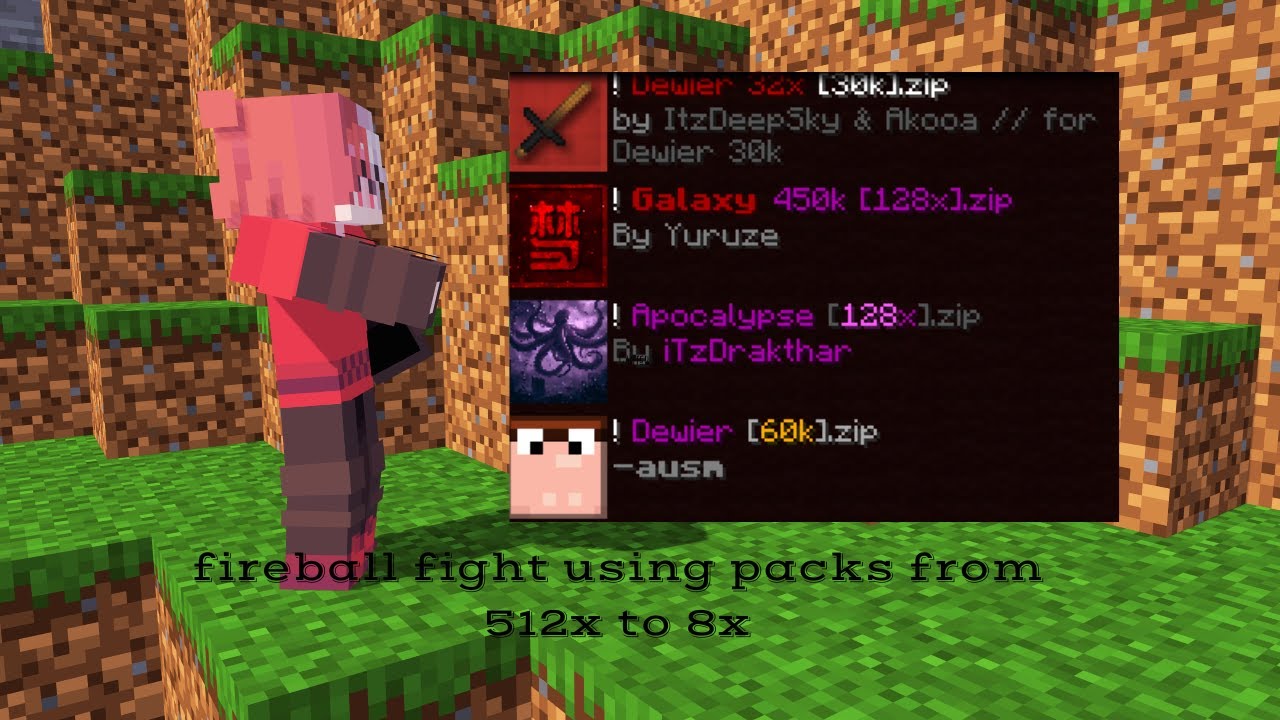 fireball fight with every texture pack from 512x to 8x