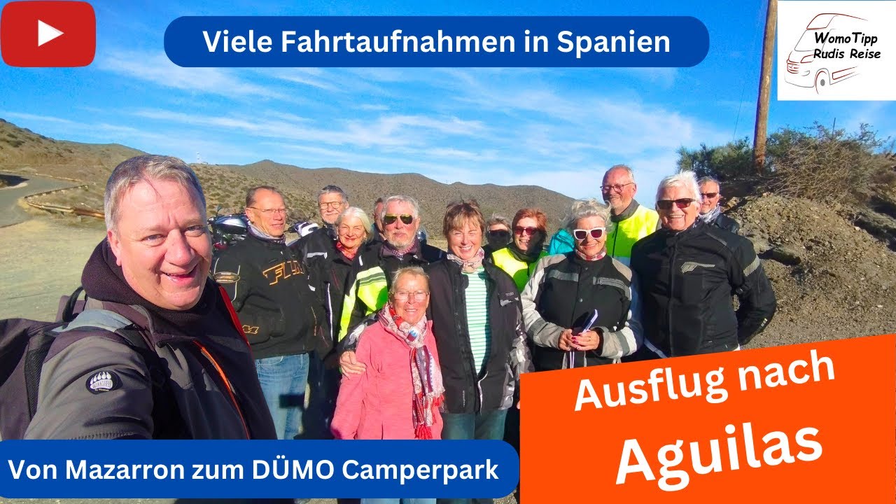 Motorradausfahrt acht Zweiräder von Mazarron nach Aguilas in Spanien DÜMO Park viele Fahrtszenen