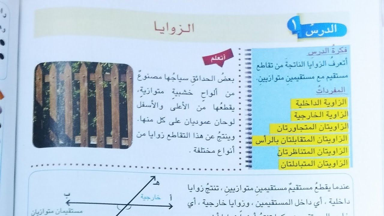 الرياضيات للصف السادس الابتدائي الفصل السابع الدرس الاول الزوايا صفحة ١٣٨