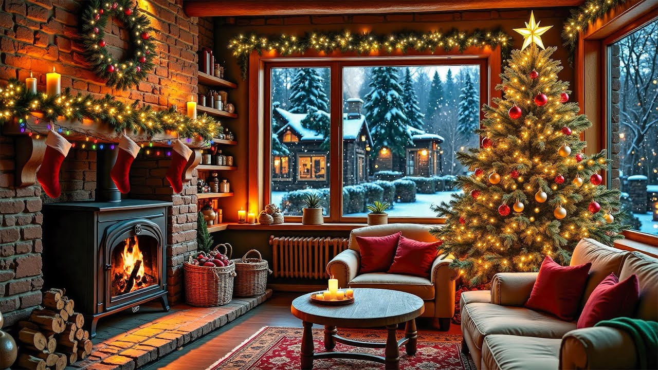 Christmas Fireplace Ambience with Relaxing Instrumental Christmas Music 🎄 Relaxing Christmas Carols