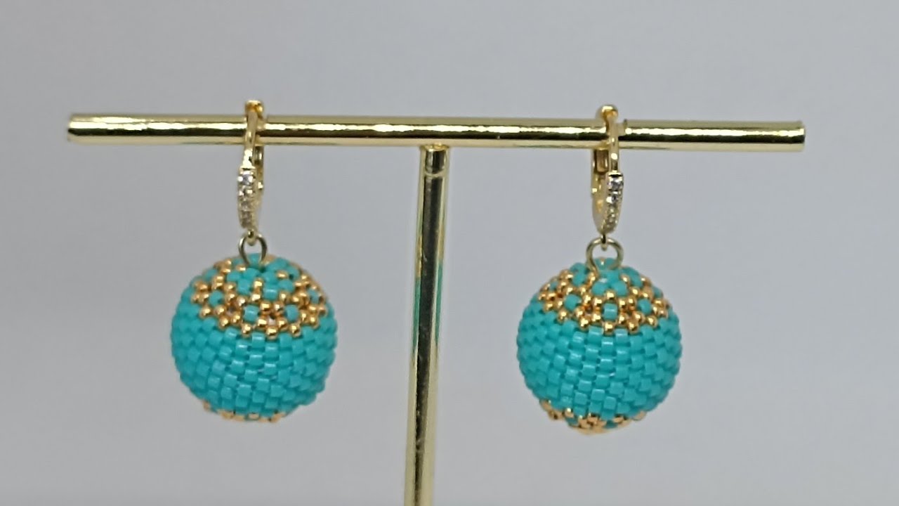 Beaded Sphere Earrings Tutorial Сережки сфери з бісеру