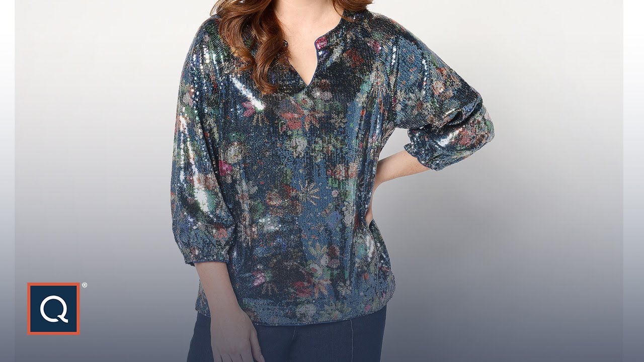 nicole by Nicole Miller Sequin 3/4-Balloon Sleeve Top | QVC
