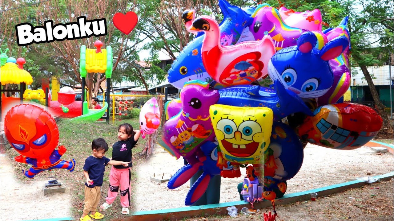 ADEK LUCU BELI BANYAK BALON KARAKTER HELLO KITTY BALON BEBEK IKAN 💞 VLOG CINTA