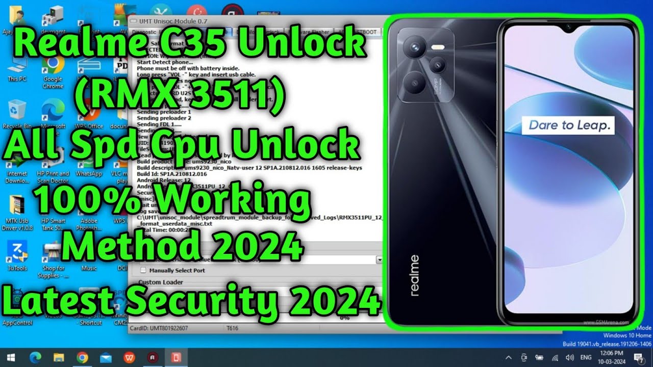 Realme C35(Rmx 3511)pin pattern unlock umt/c35SPD cpu unlock one Click/Gsm devil/New security 2024