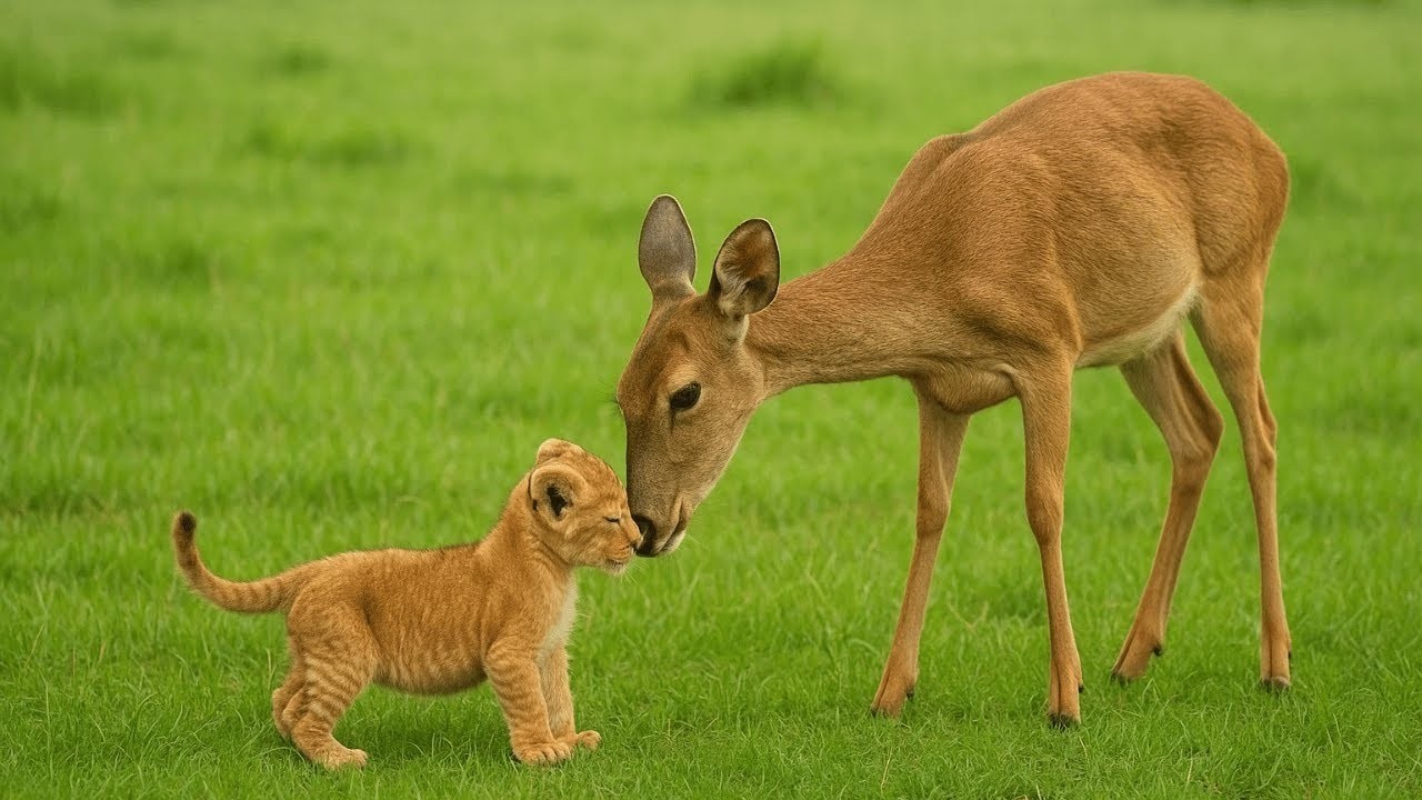 Олень взял к себе львенка после смерти матери, и то, что произошло дальше, шокирует всех!