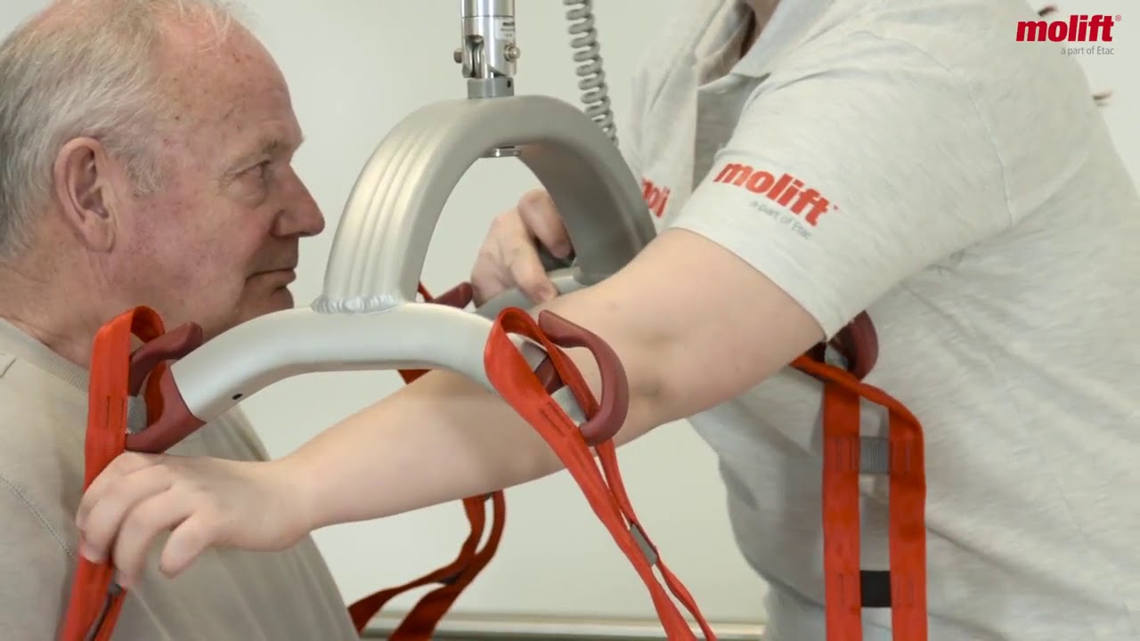 How to lift from a bed to a toilet chair with a Molift Ceiling Hoist
