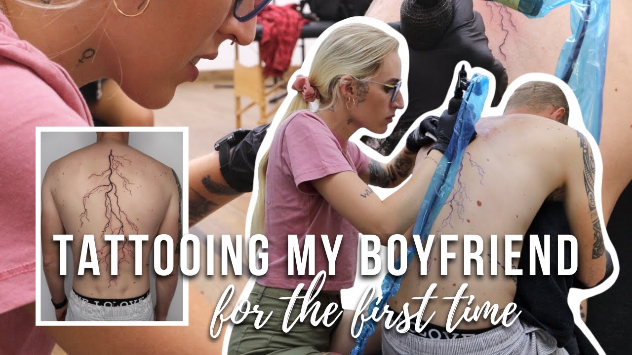 TATTOOING MY BOYFRIEND for the first time | Sore back tattoo!!!