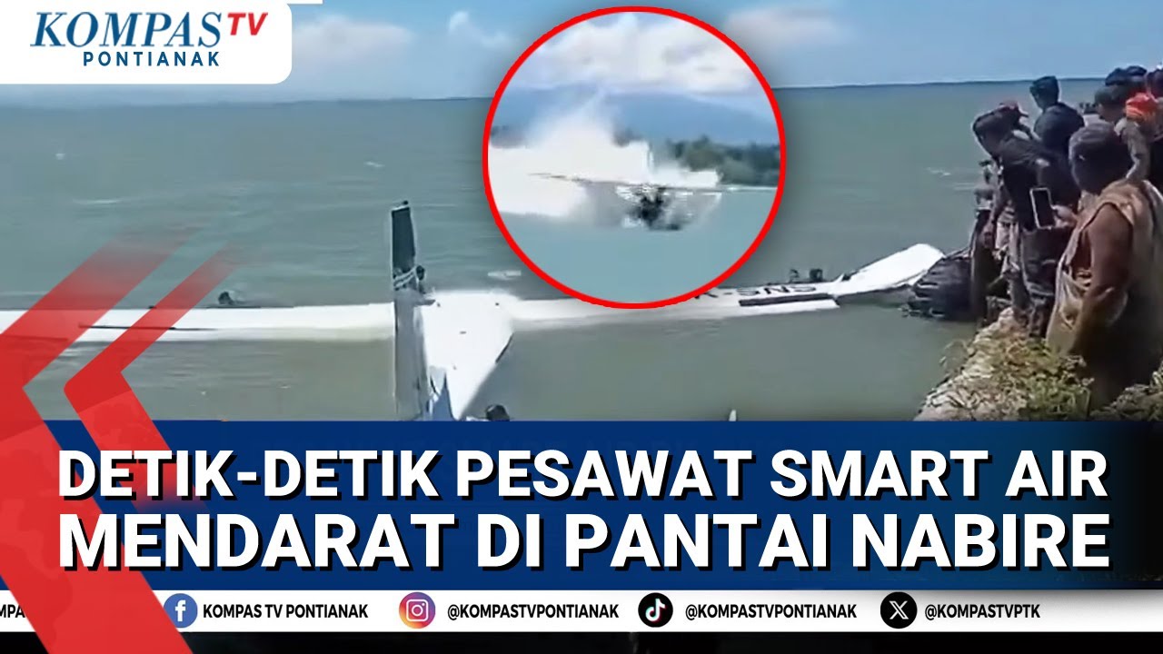 Video Detik-Detik Pesawat Smart Air Tipe Cesna PK-SNS Mendarat Darurat di Pantai Nabire Papua Tengah
