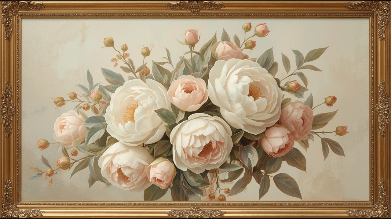 Vintage Gold Floral Painting | Gold Framed Vintage Art | TV Art Screensaver 4K | Floral Tv Wallpaper