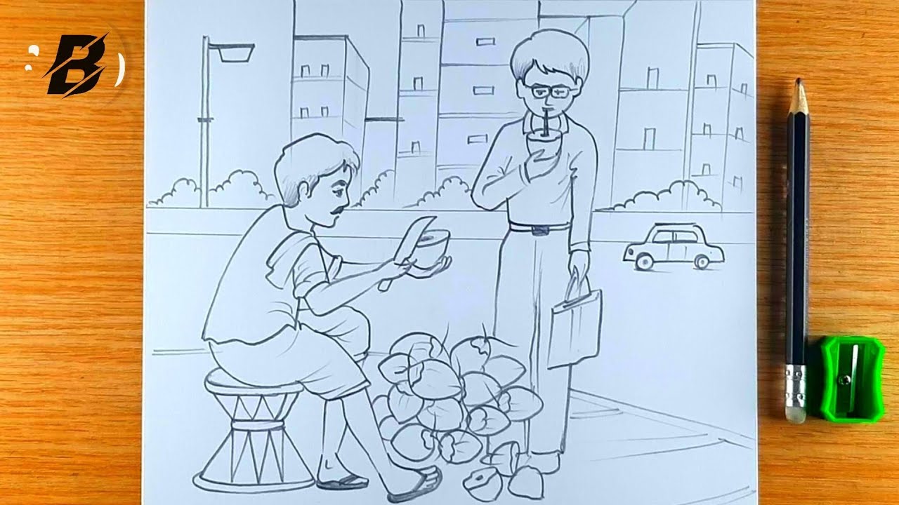 How to draw fruit market drawing || Roadside fruit seller drawing ||(@FarjanaDrawingAcademy
