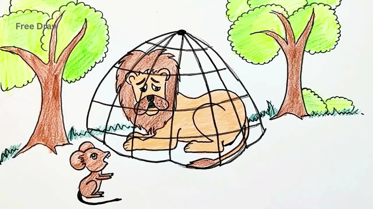 The Lion and the Mouse Story drawing || Picture Story 8 || Story drawing for kids