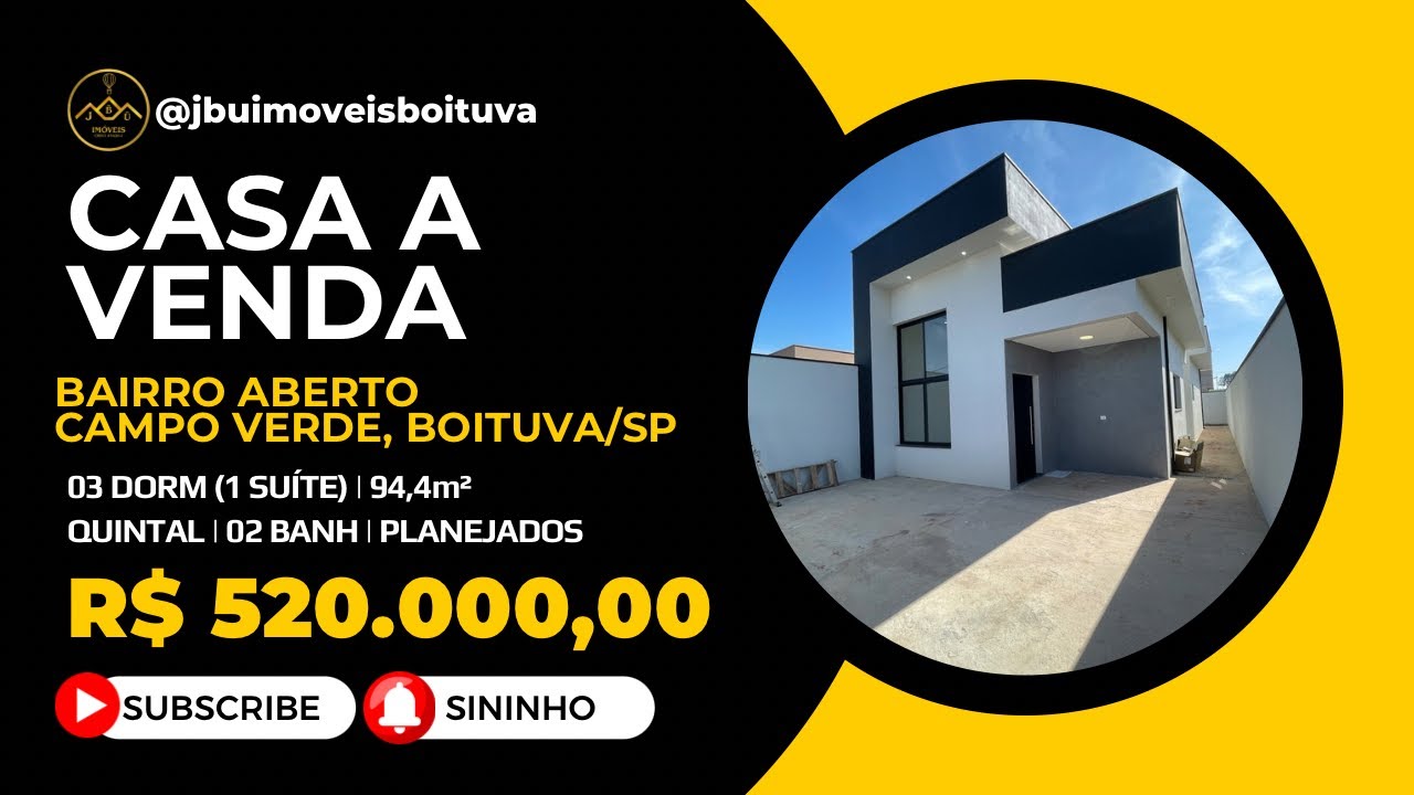 Casa a Venda com 03 dormitórios, sendo 01 suíte e Planejados, na cidade de Boituva #boituva #vendas