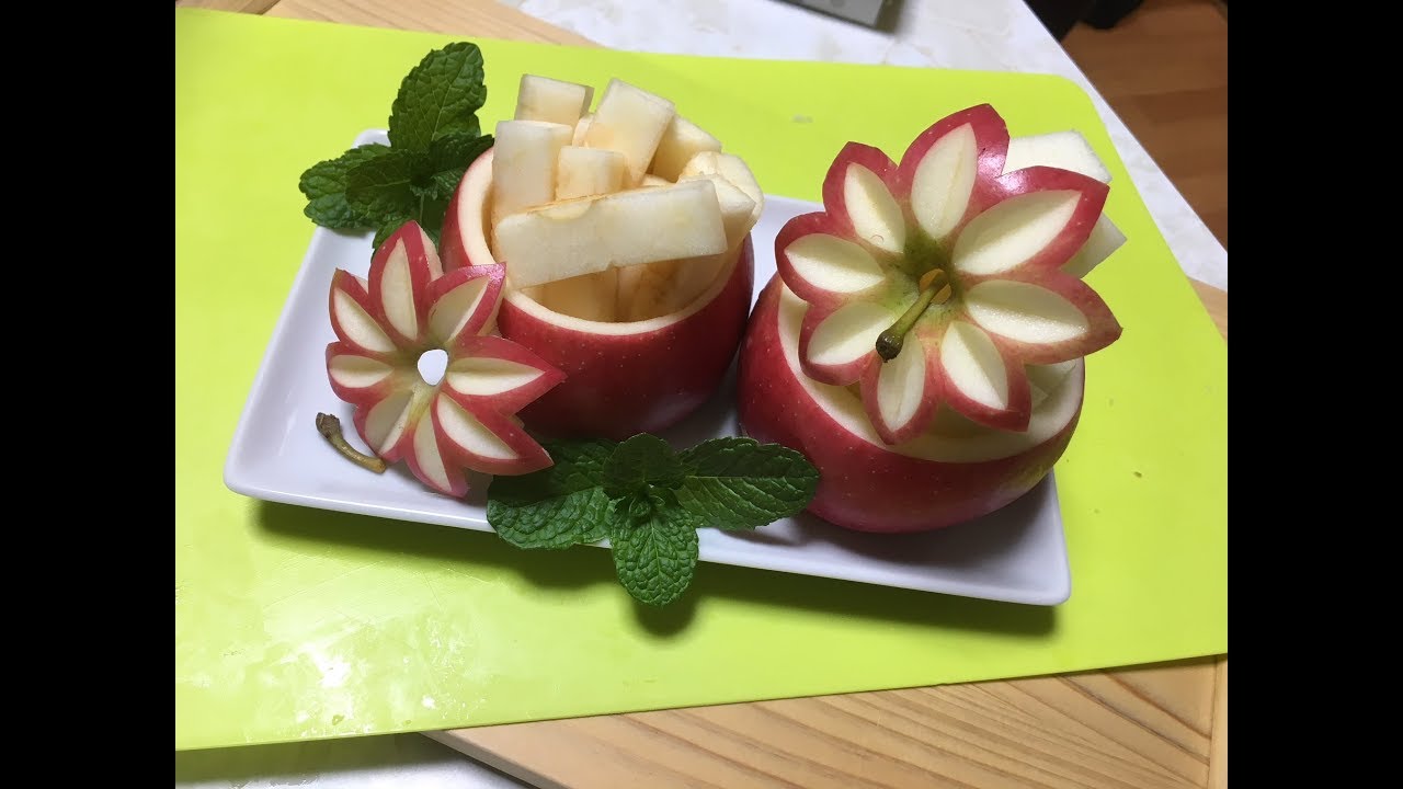 apple art carving リンゴの飾り切り　便利なフルーツカット　飾り切り　簡単誰でもできます。　リンゴの器　アートフルーツ　How to cut an apple