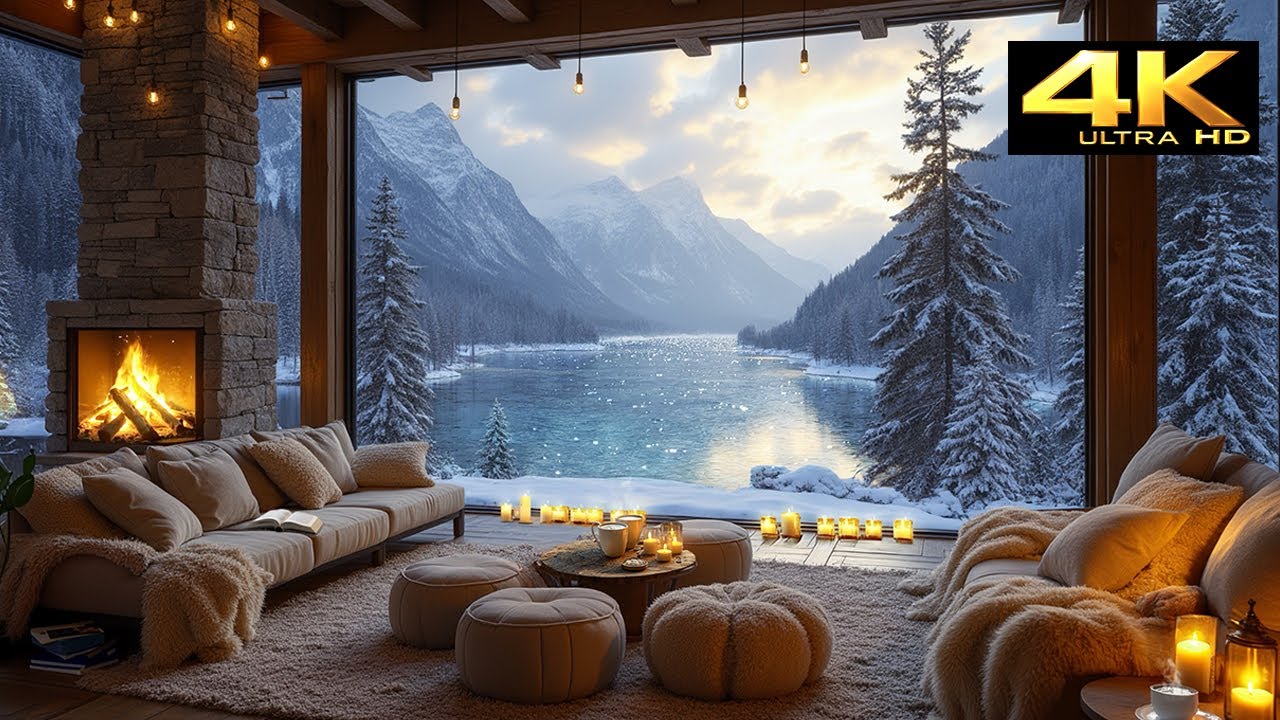 Cozy Lakeside Mountain Cabin ❄️ Fireplace, Sunny Winter & Relaxation Calm