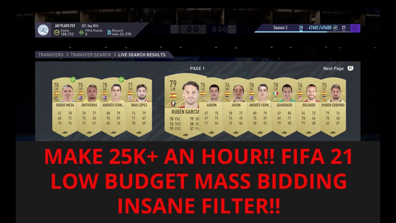 FIFA 21 TRADING TIPS - MAKE 25K+ AN HOUR!! EASY LOW BUDGET MASS BIDDING FILTER - FIFA 21!