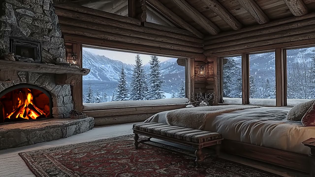 ❄️ Silent Winter Mountain Retreat | Soft Fire Sounds & Nature View | Stress Relief