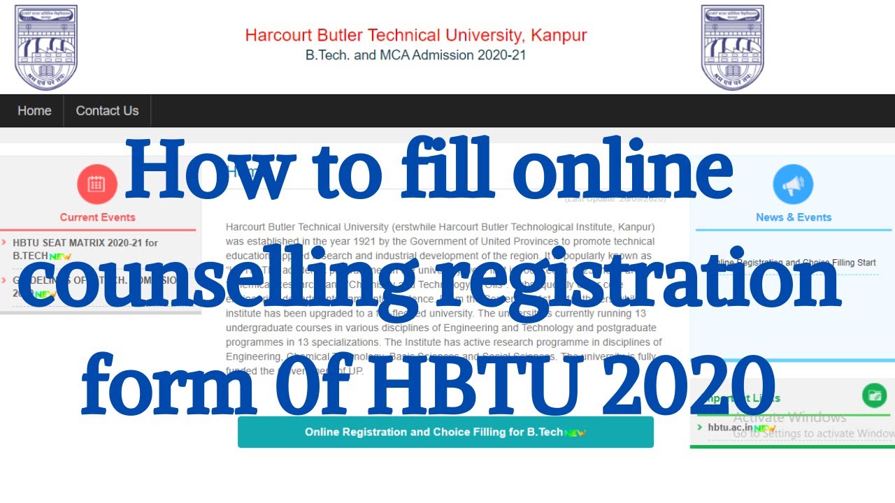 How to fill online registration form of HBTU Counselling 2020 | Placement | TWF | Sonu Verma