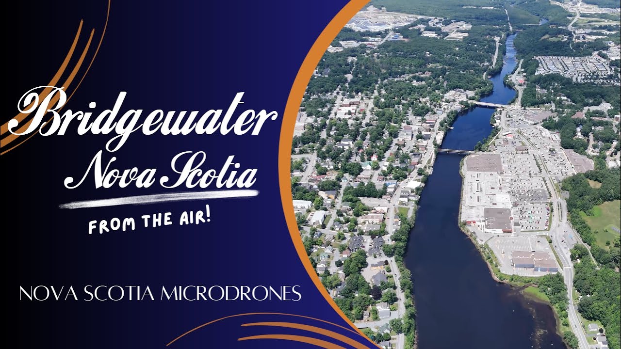 Bridgewater, Nova Scotia - Aerial Downtown and Lahave River