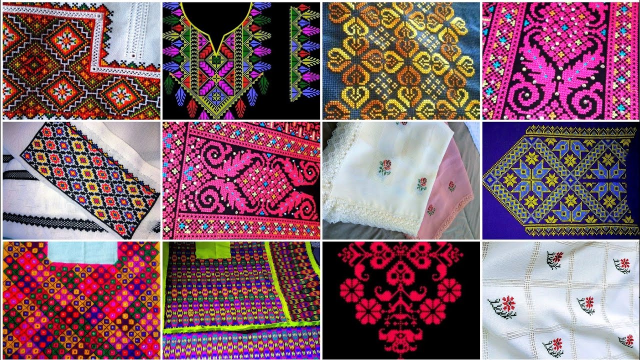 نمونه های عالی گراف دوزی/ دوخته شده با رنگ های جذاب/و گل‌ های زیبا و جدید  چادر#crossstitchdesigns