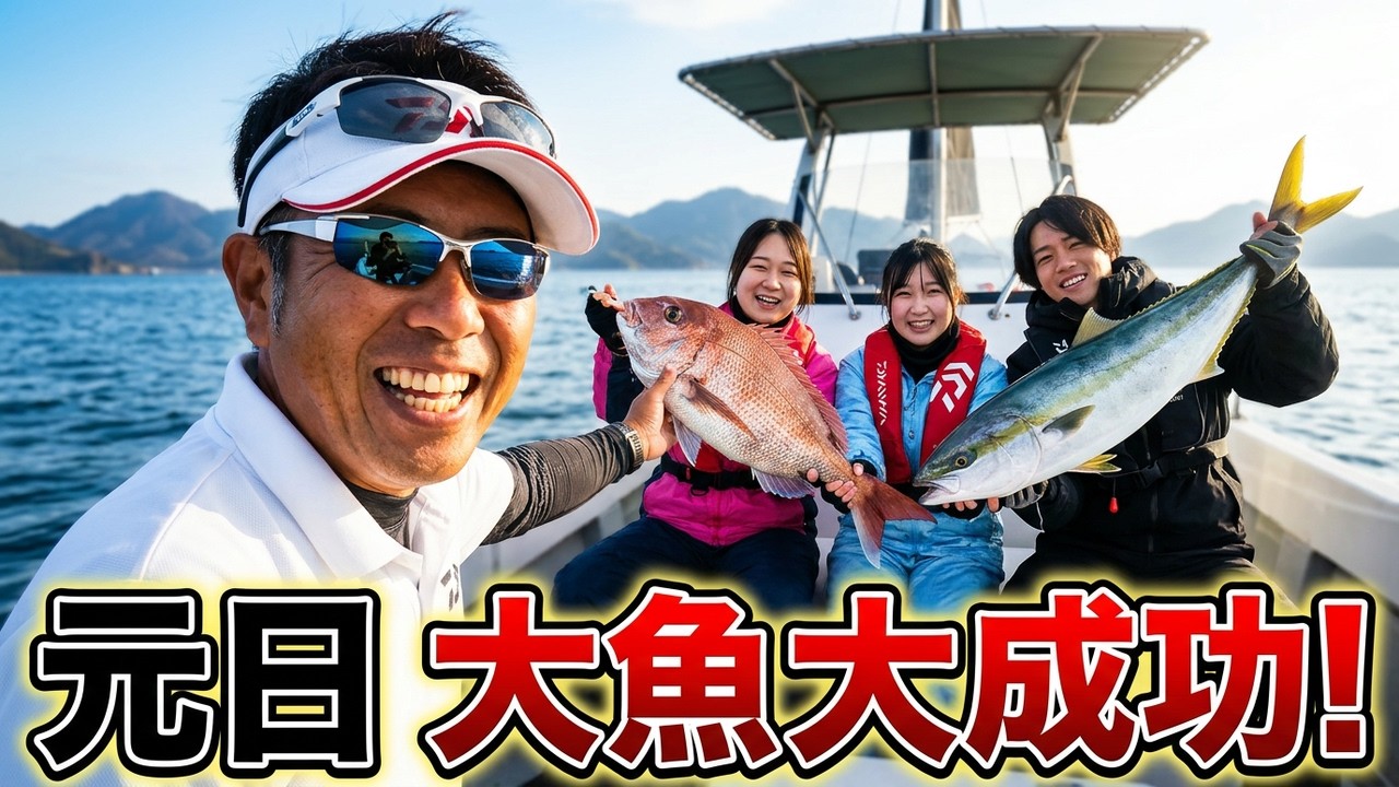 大感激！大魚ｖｓファミリー　元日の大格闘　記念すべきのつくん動画第１弾　ファミリー 