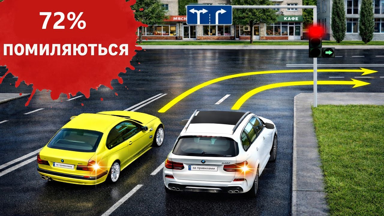 Ви в жовтому автомобілі:  Чи можете ви повернути праворуч?
