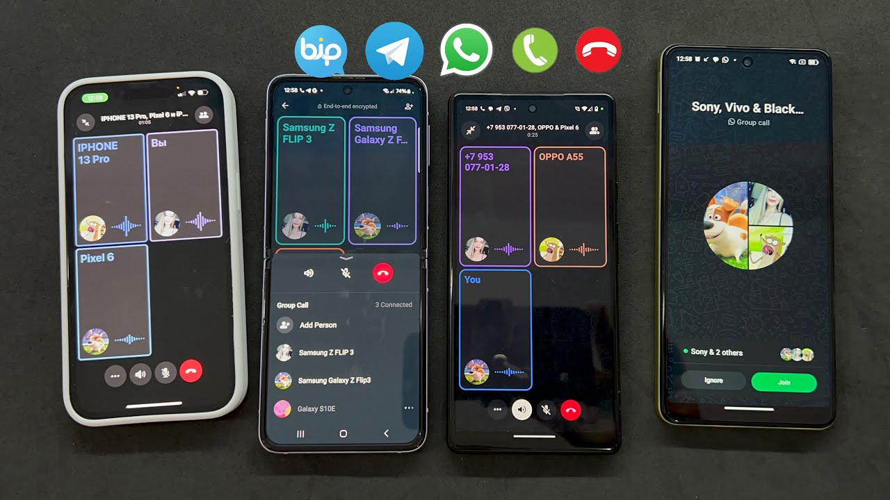 Outgoing + Incoming Call on iPhone 13Pro + Samsung Galaxy Z Flip 3 + Google Pixel 6 + BlackView 8