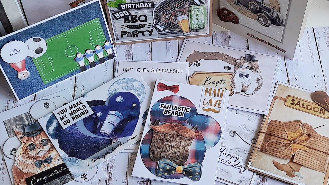 12 Karten mit einem Luxe Paper Block von Action, Männerkarten mit Luxe Paper Block, Pop up Karte