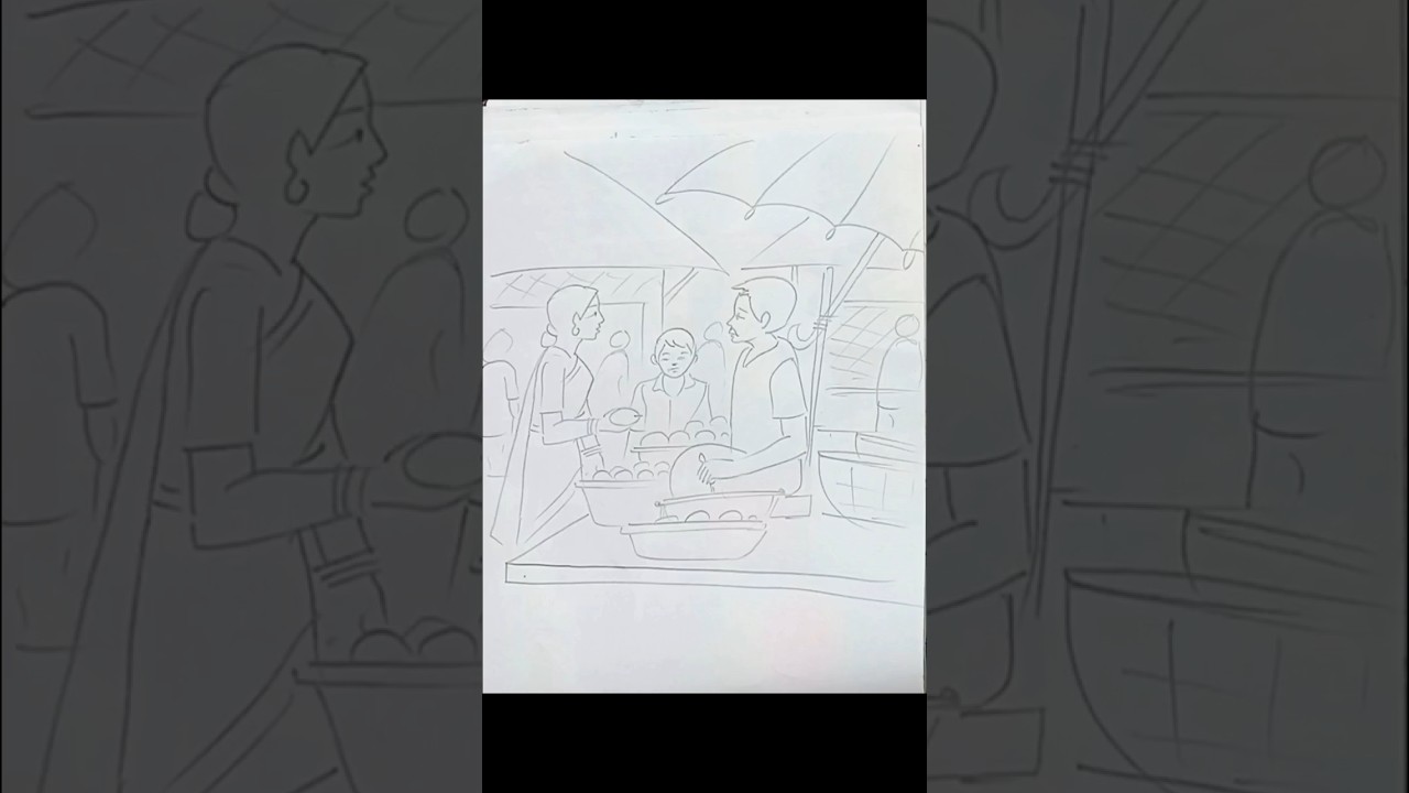 Drawing of a market scene#shorts #drawing #viral #trending #easydraw #art