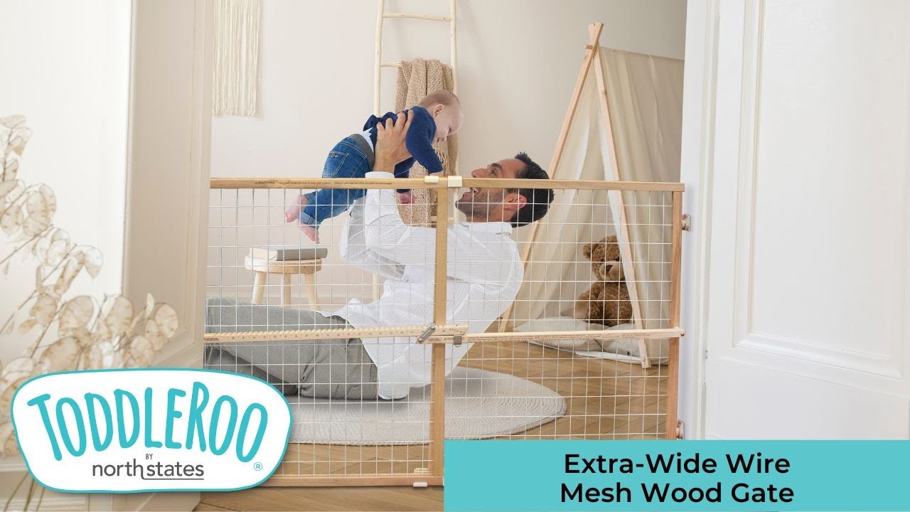 Extra-Wide Wire Mesh Wood Gate from Toddleroo by North States