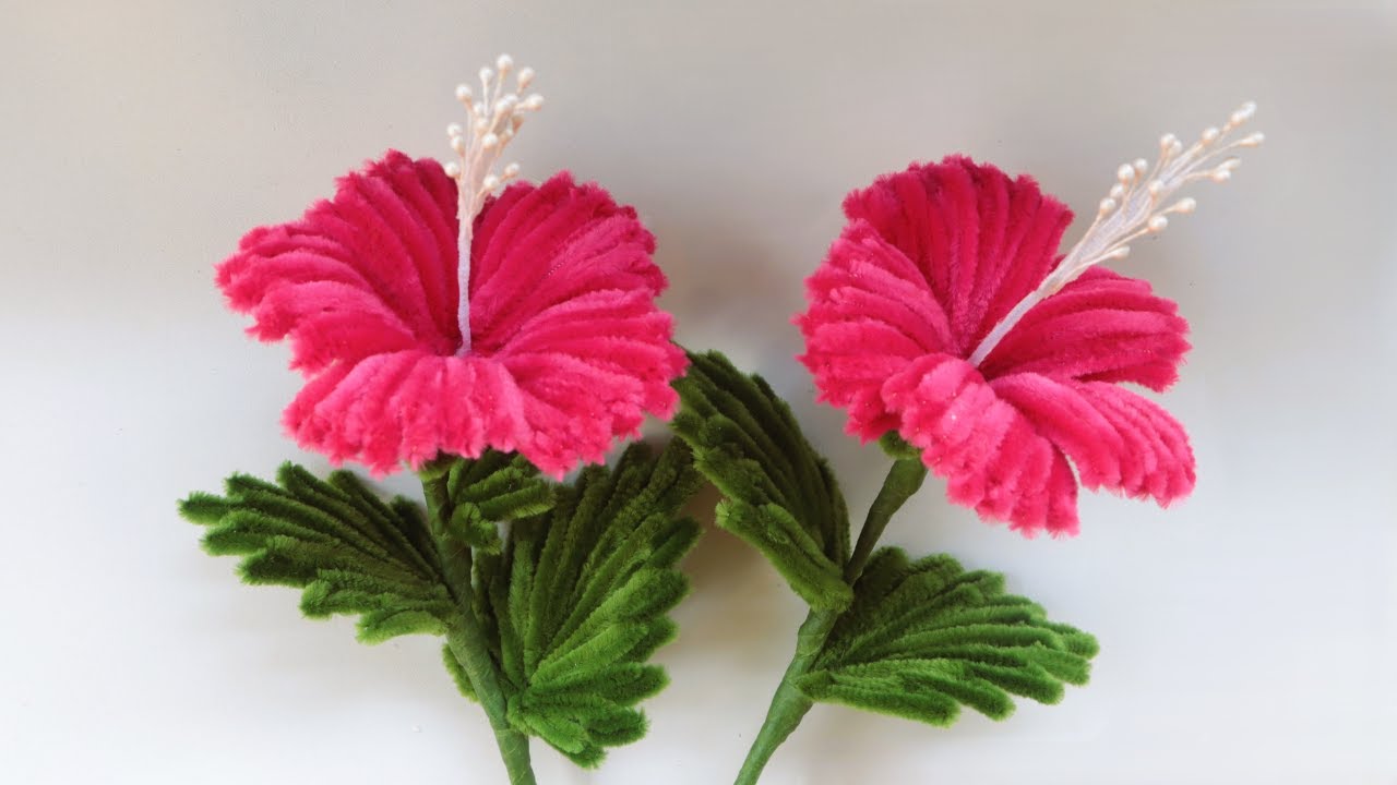 DIY Pipe Cleaner Hibiscus Flower/ How To Make Beautiful Pipe Cleaner Flower/ Fuzzy Wire Flower Craft