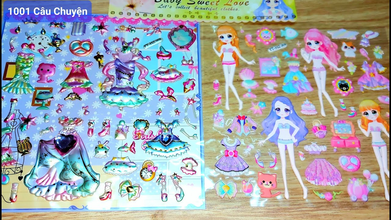 Sticker xà cừ đại dương: Công chúa Tiên Cá siêu nhiều vàng và 3 cô gái/Vẽ lâu đài màu hồng dưới biển