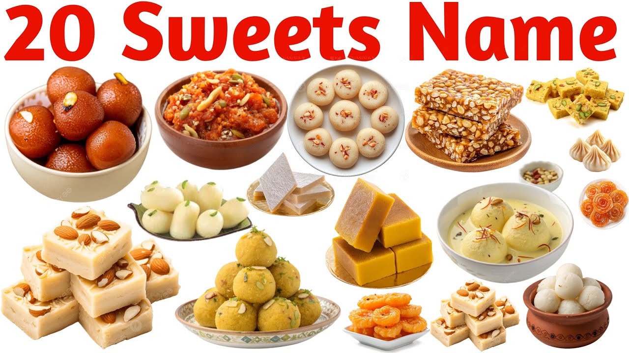 Learn 20 Sweets Names in English for Kids | Educational Preschool Learning Video for Children