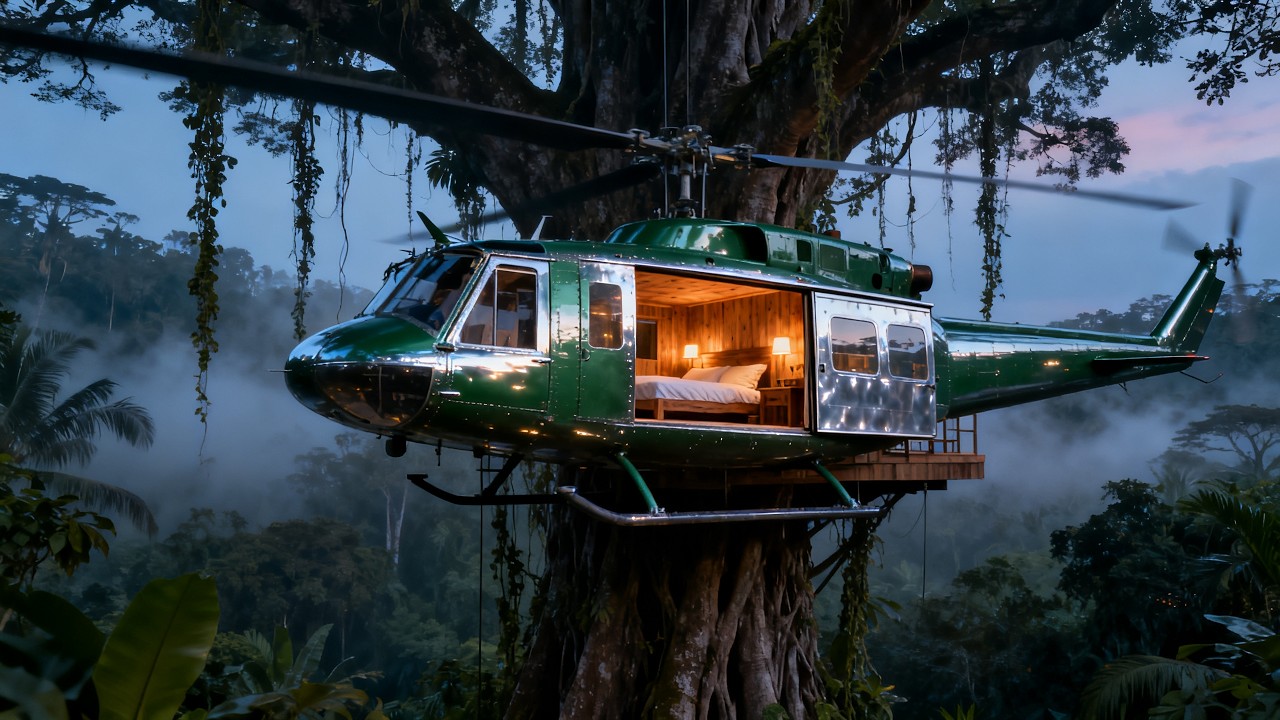 Converting a Wrecked Huey Helicopter into a Suspended Jungle Treehouse (Full Process ASMR)